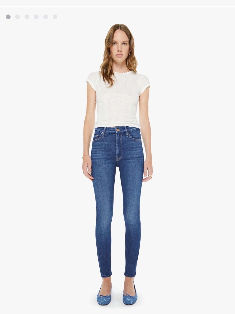 MOTHER Skinny Jeans in Mid Blue Denim